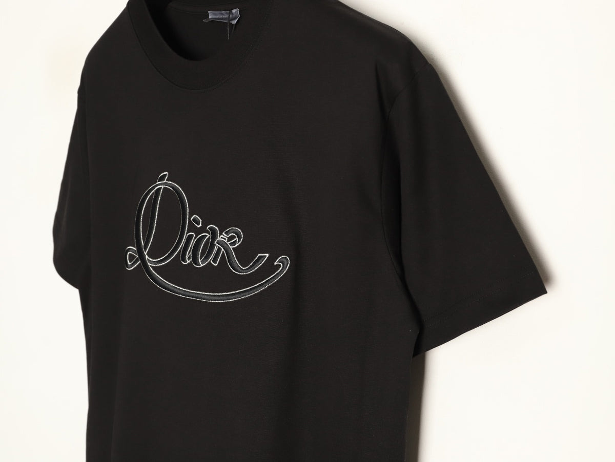 Dior Script Lettering Graphic T-Shirt - Black