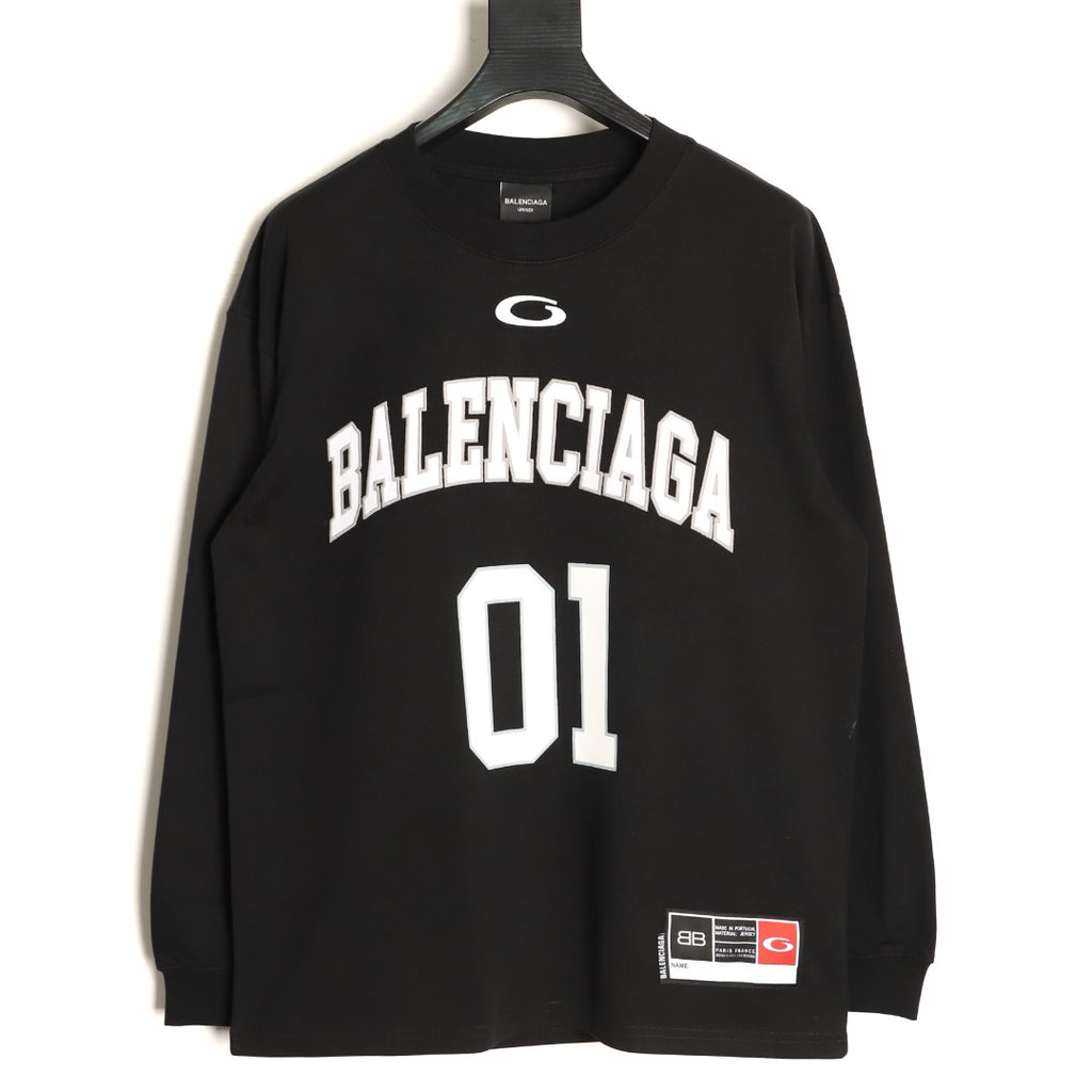 Balenciaga 01 Football-Style Long-Sleeve T-Shirt - Black
