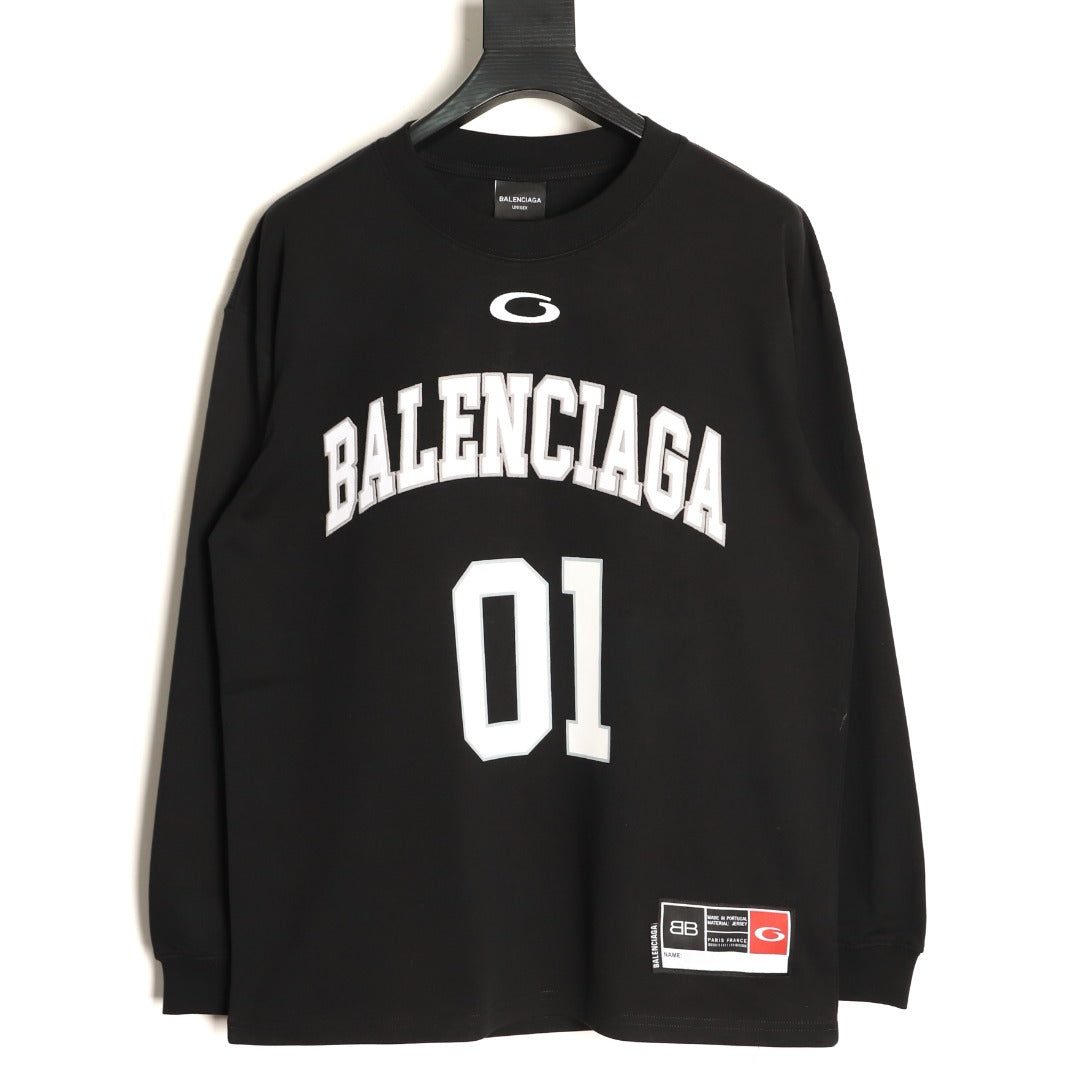 Balenciaga 01 Football-Style Long-Sleeve T-Shirt - Black