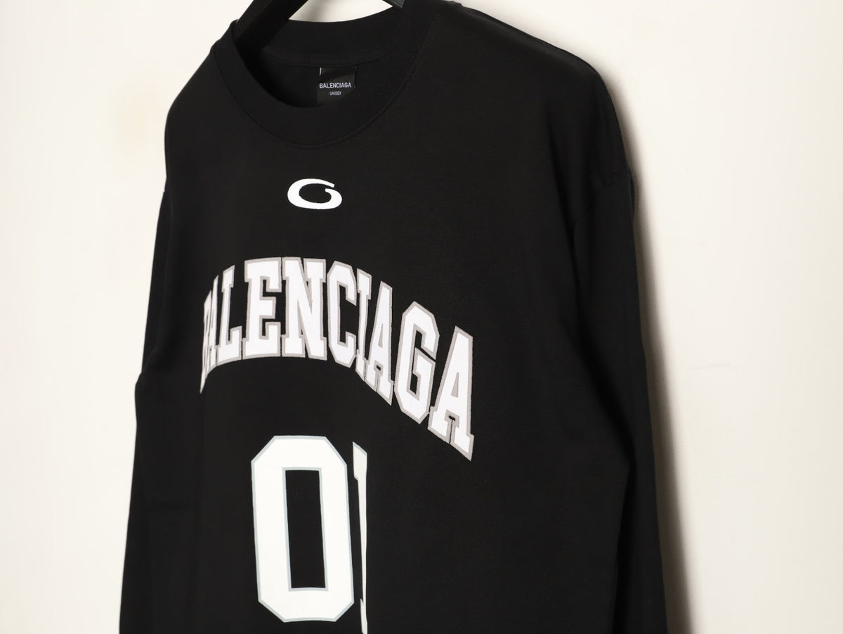 Balenciaga 01 Football-Style Long-Sleeve T-Shirt - Black