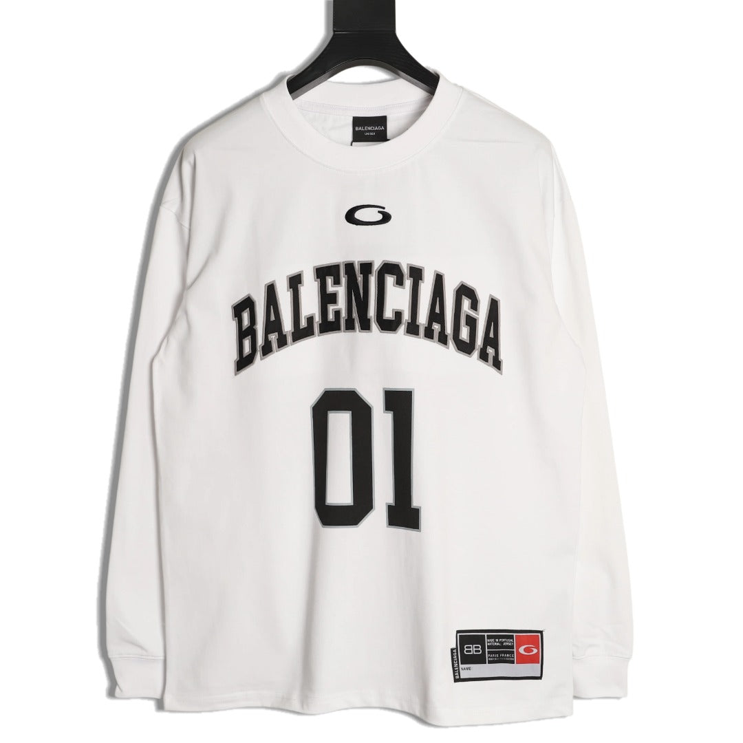 Balenciaga 01 Football-Style Long-Sleeve T-Shirt - White