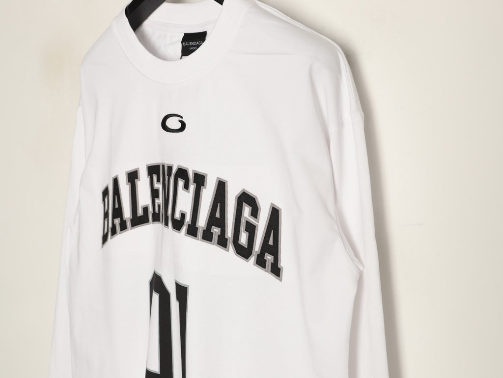 Balenciaga 01 Football-Style Long-Sleeve T-Shirt - White