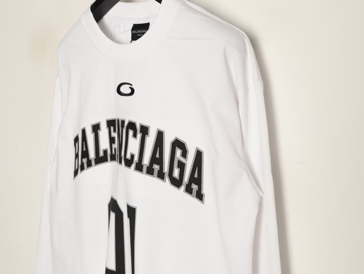 Balenciaga 01 Football-Style Long-Sleeve T-Shirt - White