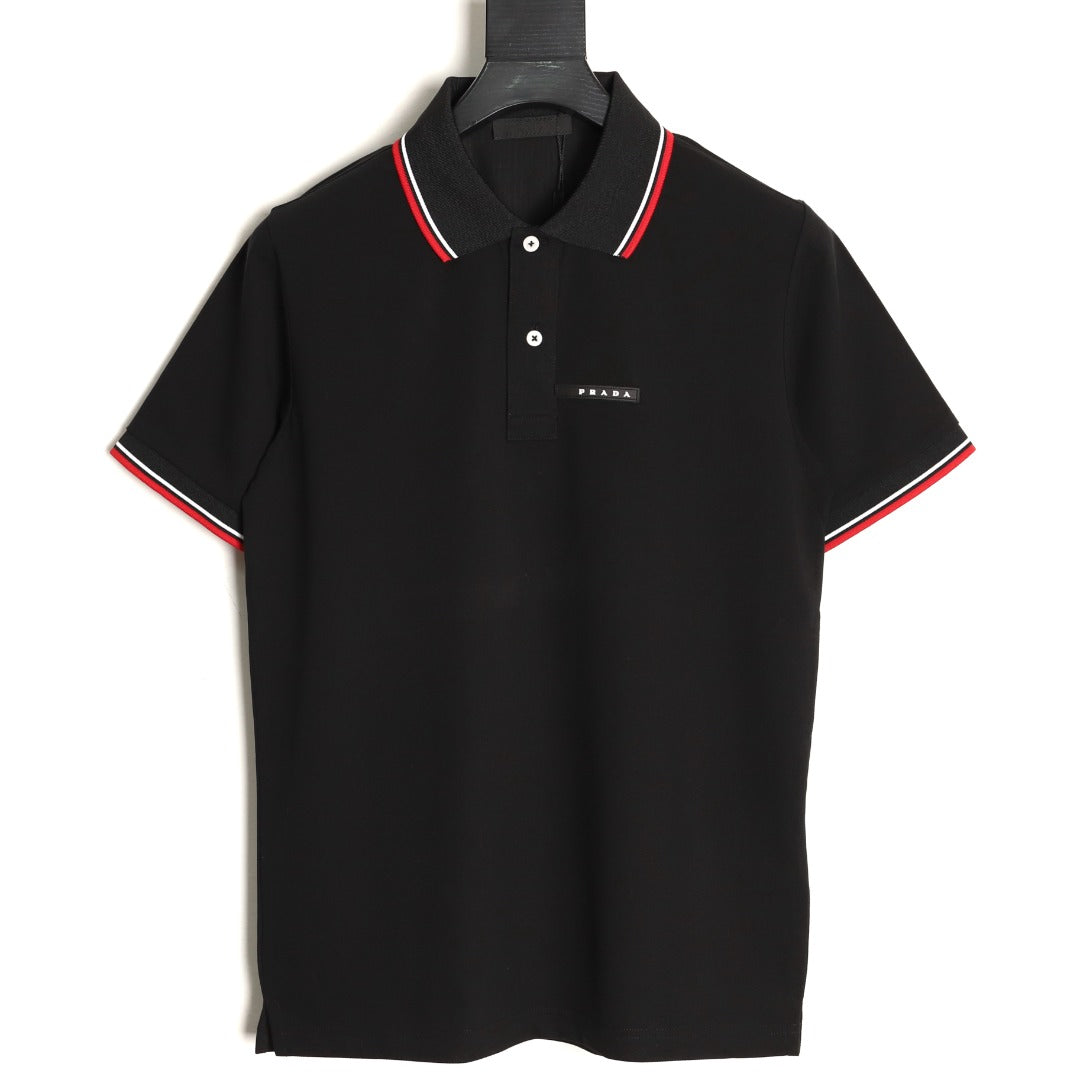 Prada Contrast-Trim Short-Sleeve Polo Shirt - Black