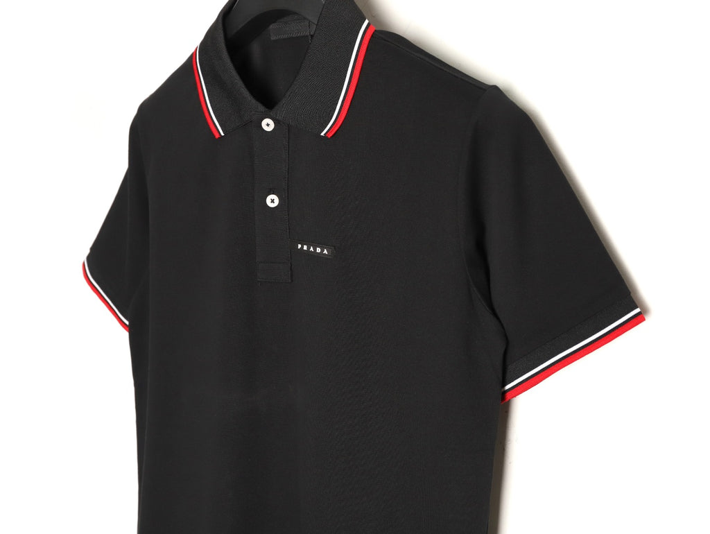 Prada Contrast-Trim Short-Sleeve Polo Shirt - Black