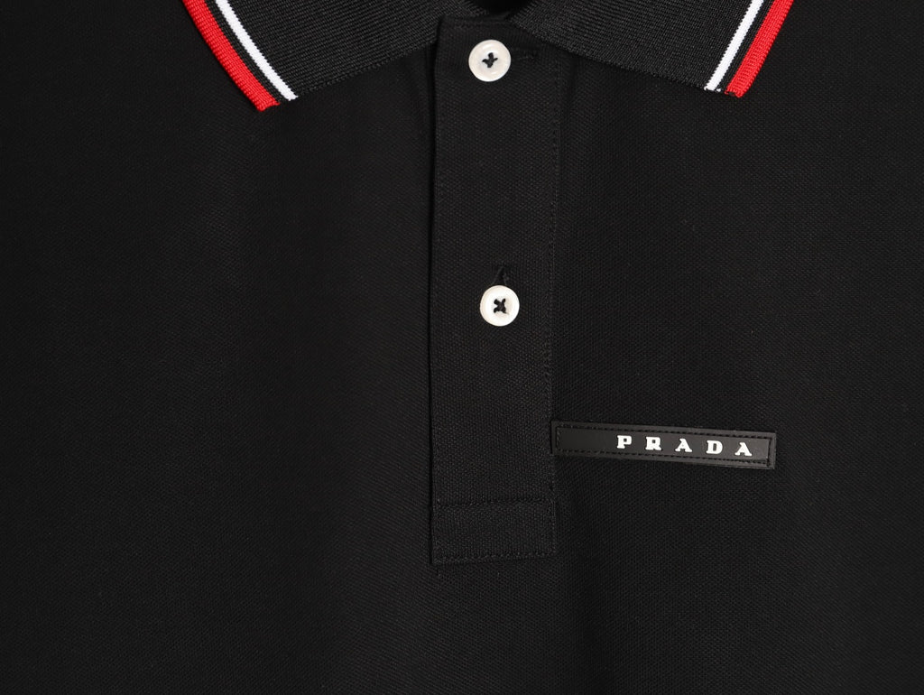 Prada Contrast-Trim Short-Sleeve Polo Shirt - Black