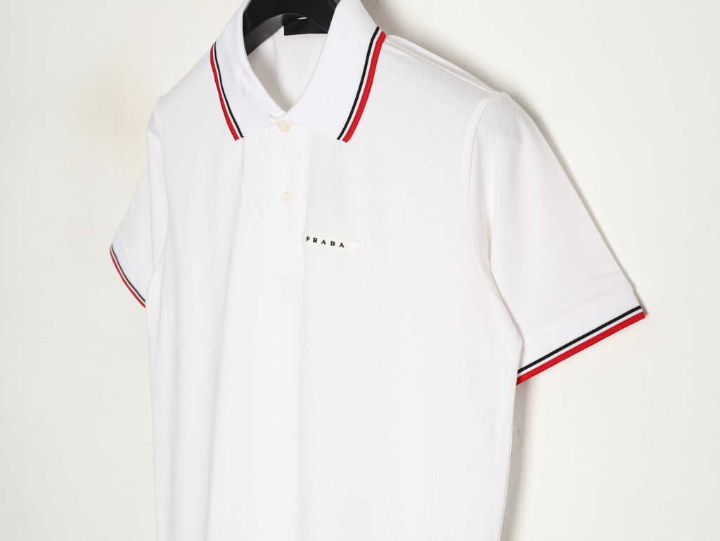Prada Contrast-Trim Short-Sleeve Polo Shirt - White