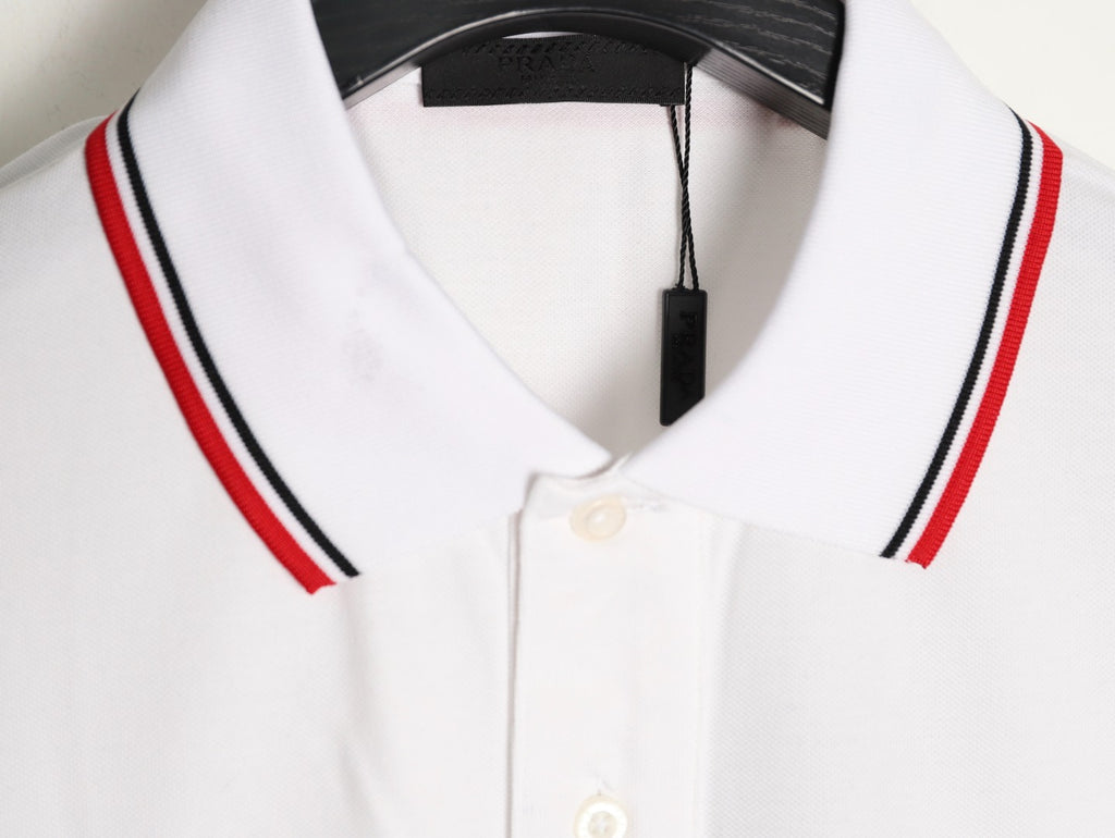 Prada Contrast-Trim Short-Sleeve Polo Shirt - White