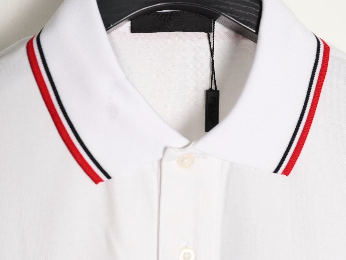 Prada Contrast-Trim Short-Sleeve Polo Shirt - White