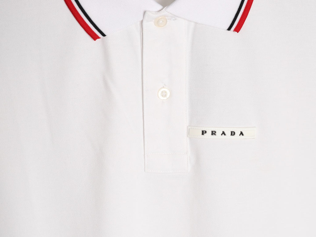 Prada Contrast-Trim Short-Sleeve Polo Shirt - White