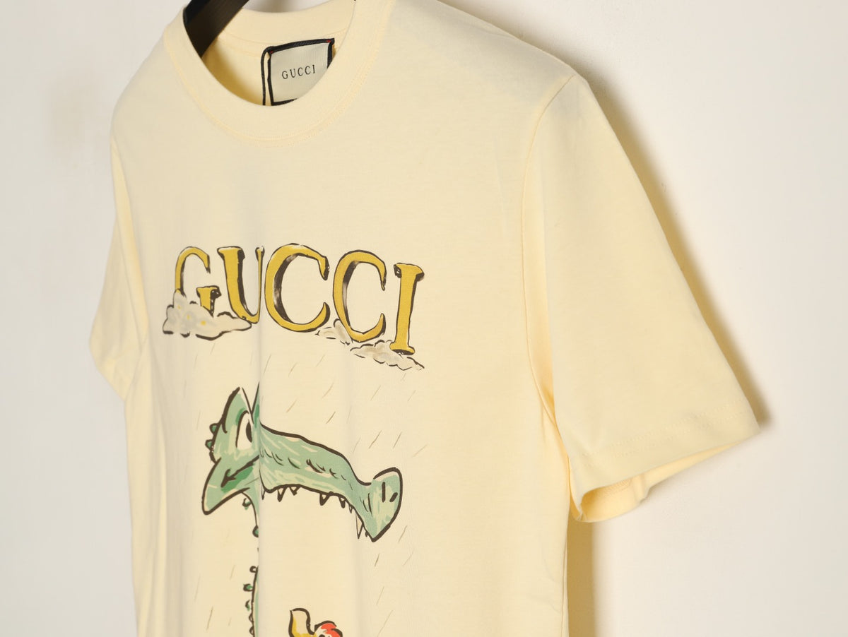 Gucci Cartoon Animal Graphic T-Shirt - Pale Yellow