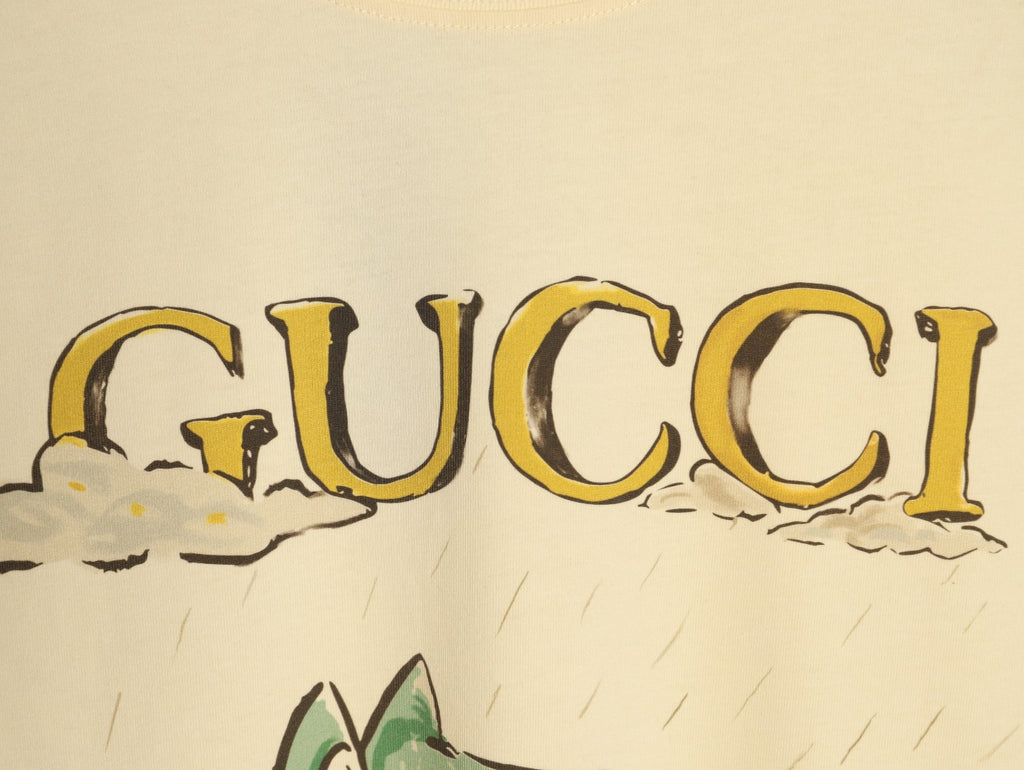 Gucci Cartoon Animal Graphic T-Shirt - Pale Yellow