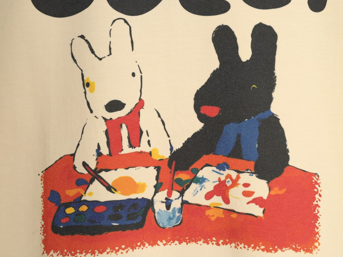 Gucci Two Rabbit Cartoon Graphic T-Shirt - Pale Yellow