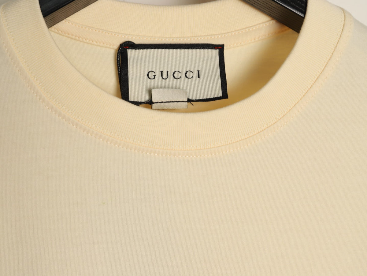 Gucci Two Rabbit Cartoon Graphic T-Shirt - Pale Yellow