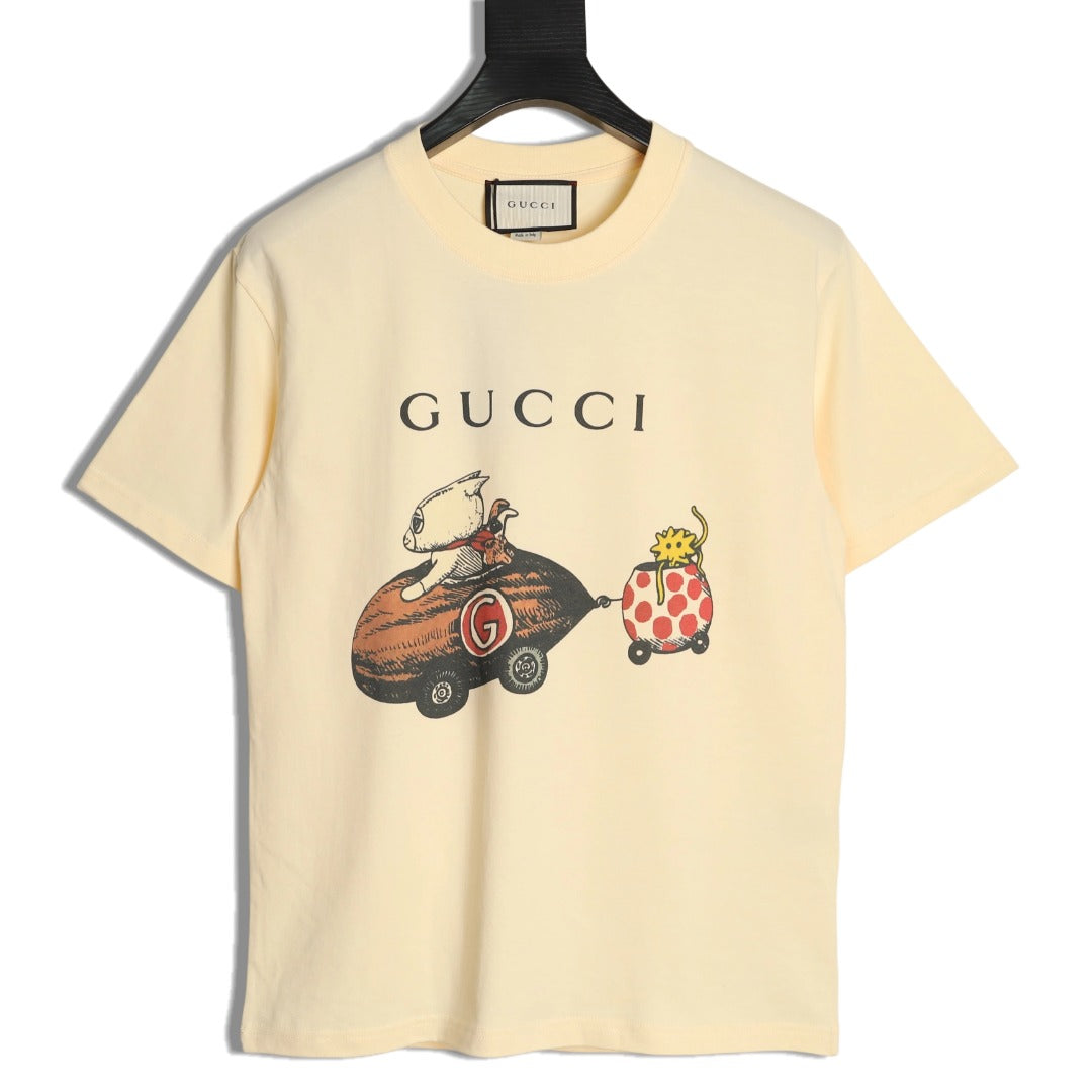 Gucci Cartoon Car Graphic T-Shirt - Pale Yellow