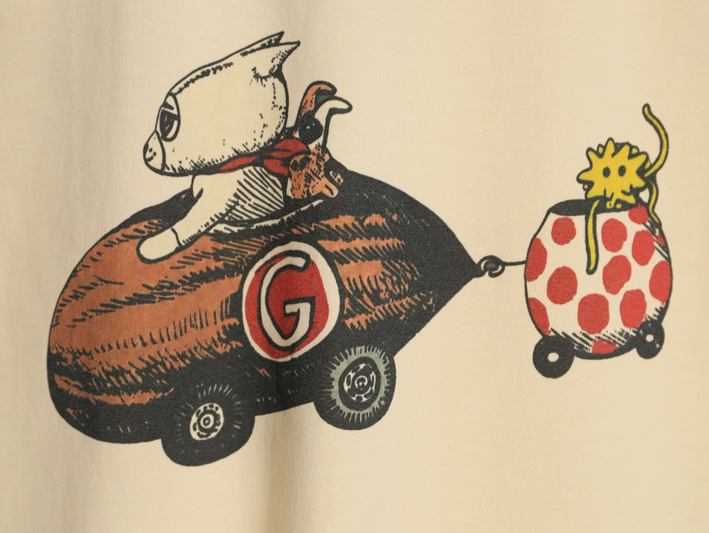 Gucci Cartoon Car Graphic T-Shirt - Pale Yellow