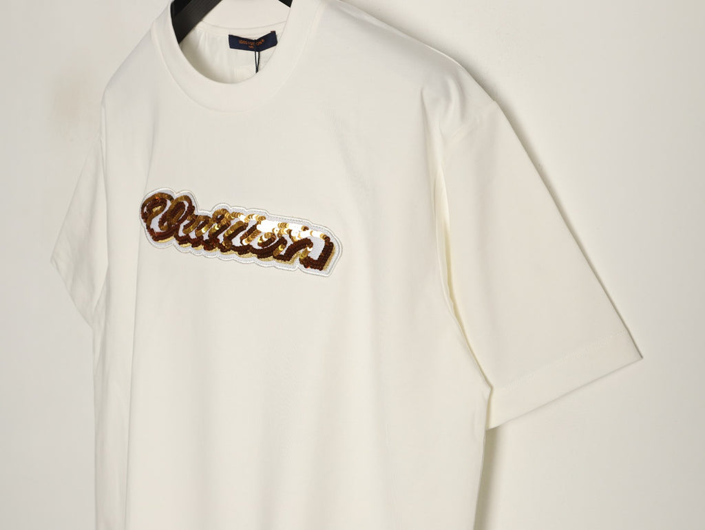 Louis Vuitton Gold-Tone Script Graphic T-Shirt - Off-White