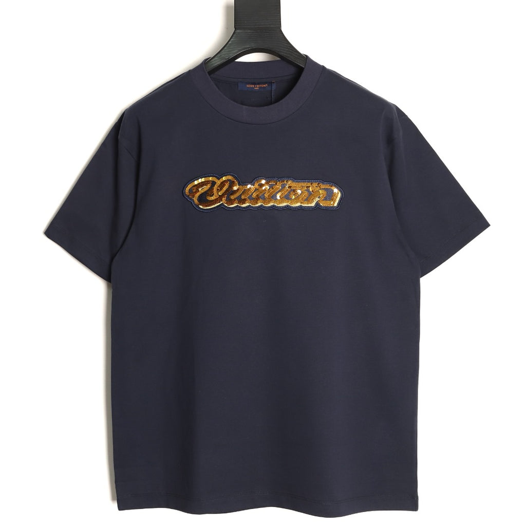 Louis Vuitton Gold-Tone Script Graphic T-Shirt - Dark Navy