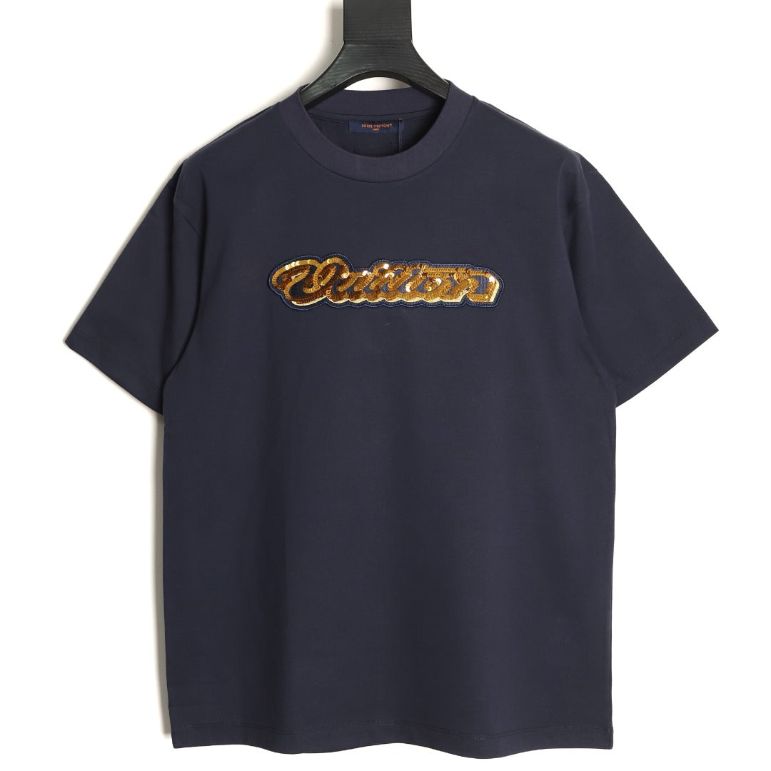 Louis Vuitton Gold-Tone Script Graphic T-Shirt - Dark Navy
