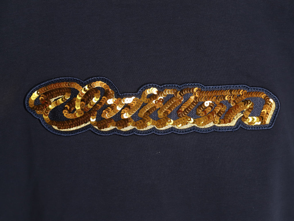 Louis Vuitton Gold-Tone Script Graphic T-Shirt - Dark Navy