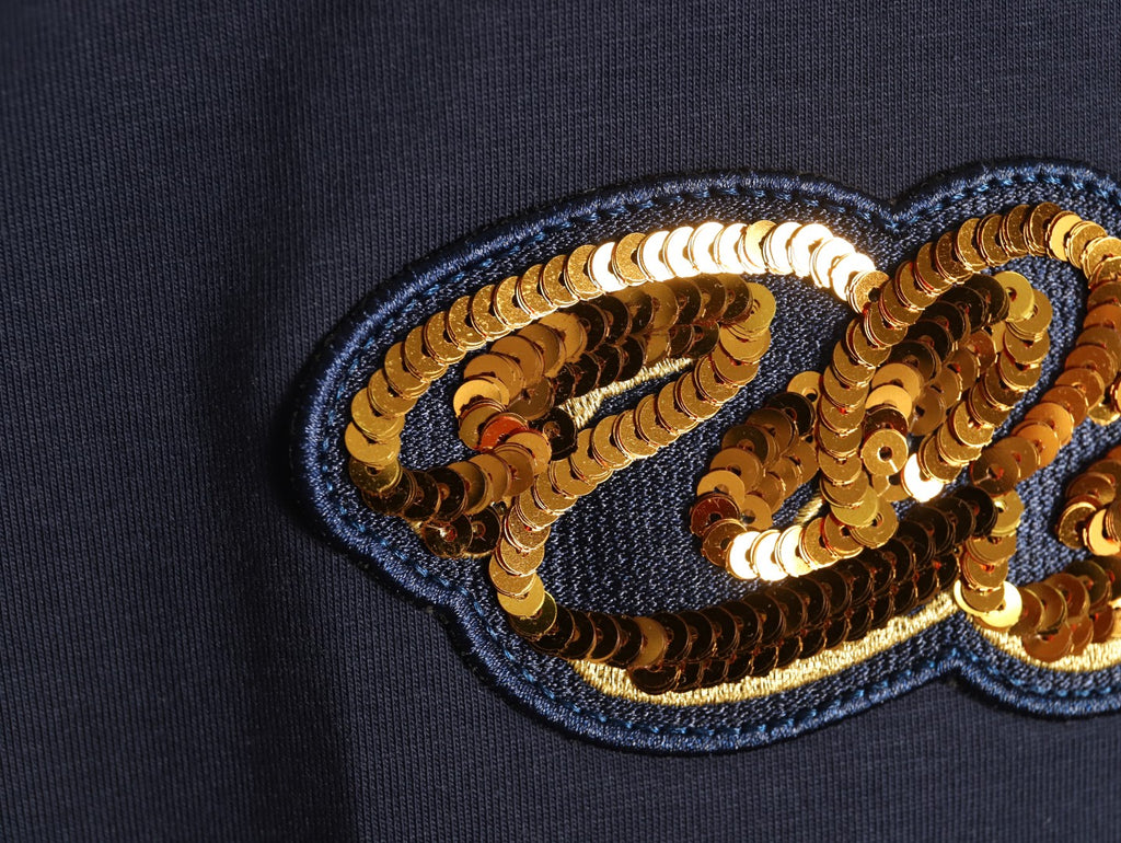 Louis Vuitton Gold-Tone Script Graphic T-Shirt - Dark Navy