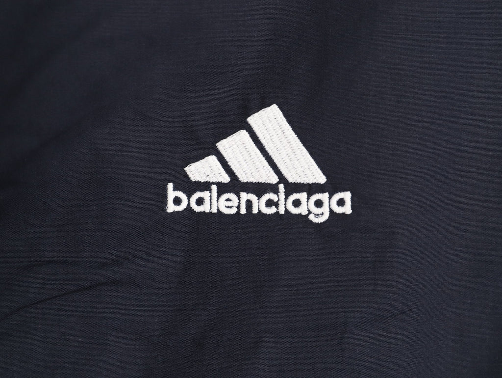 Balenciaga Striped-Sleeve Crest Button-Up Shirt - Dark Navy