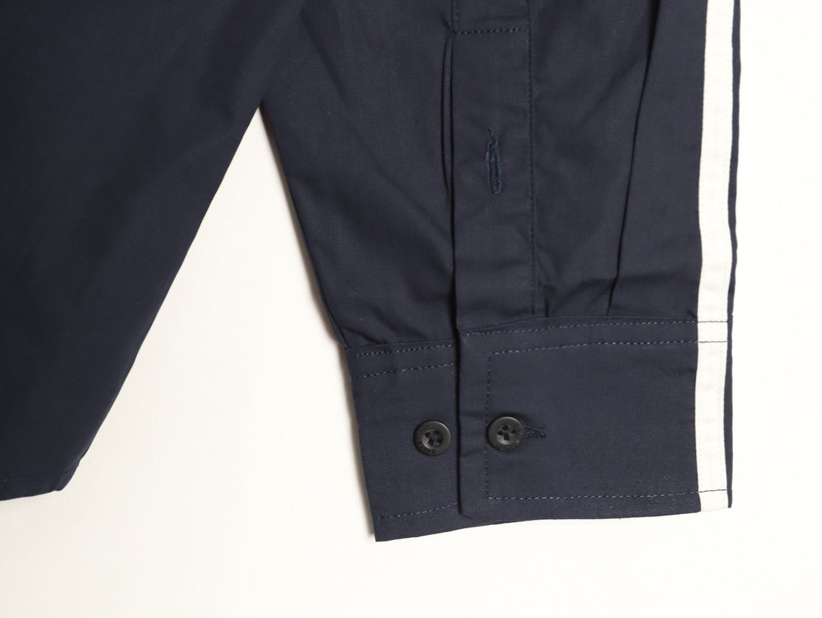 Balenciaga Striped-Sleeve Crest Button-Up Shirt - Dark Navy