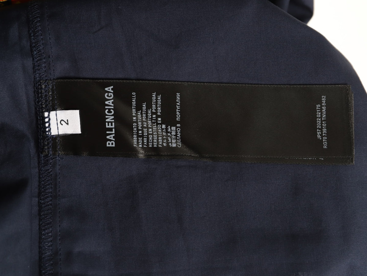 Balenciaga Striped-Sleeve Crest Button-Up Shirt - Dark Navy
