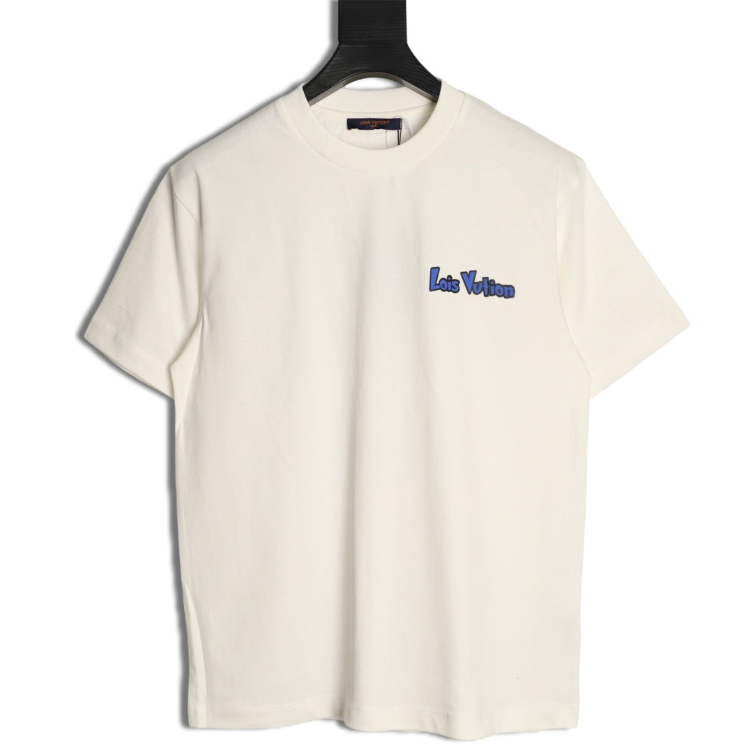 Louis Vuitton Blue-and-White Graffiti Logo T-Shirt - Off-White