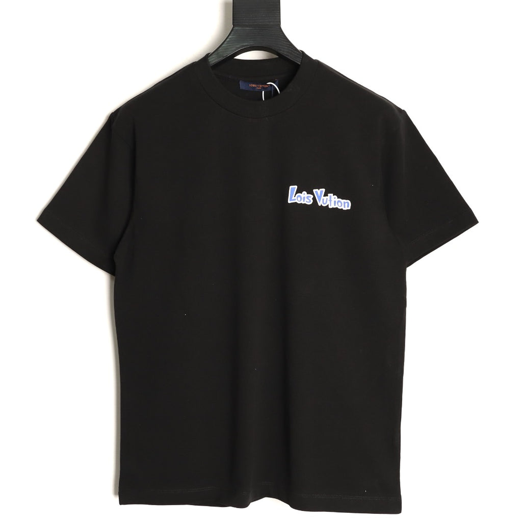 Louis Vuitton Blue-and-White Graffiti Logo T-Shirt - Black