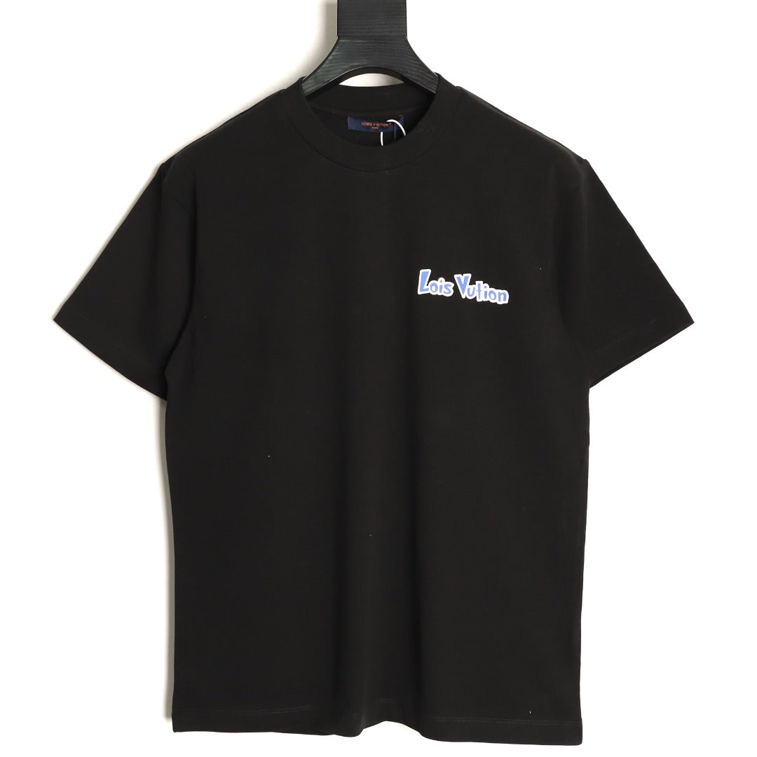 Louis Vuitton Blue-and-White Graffiti Logo T-Shirt - Black