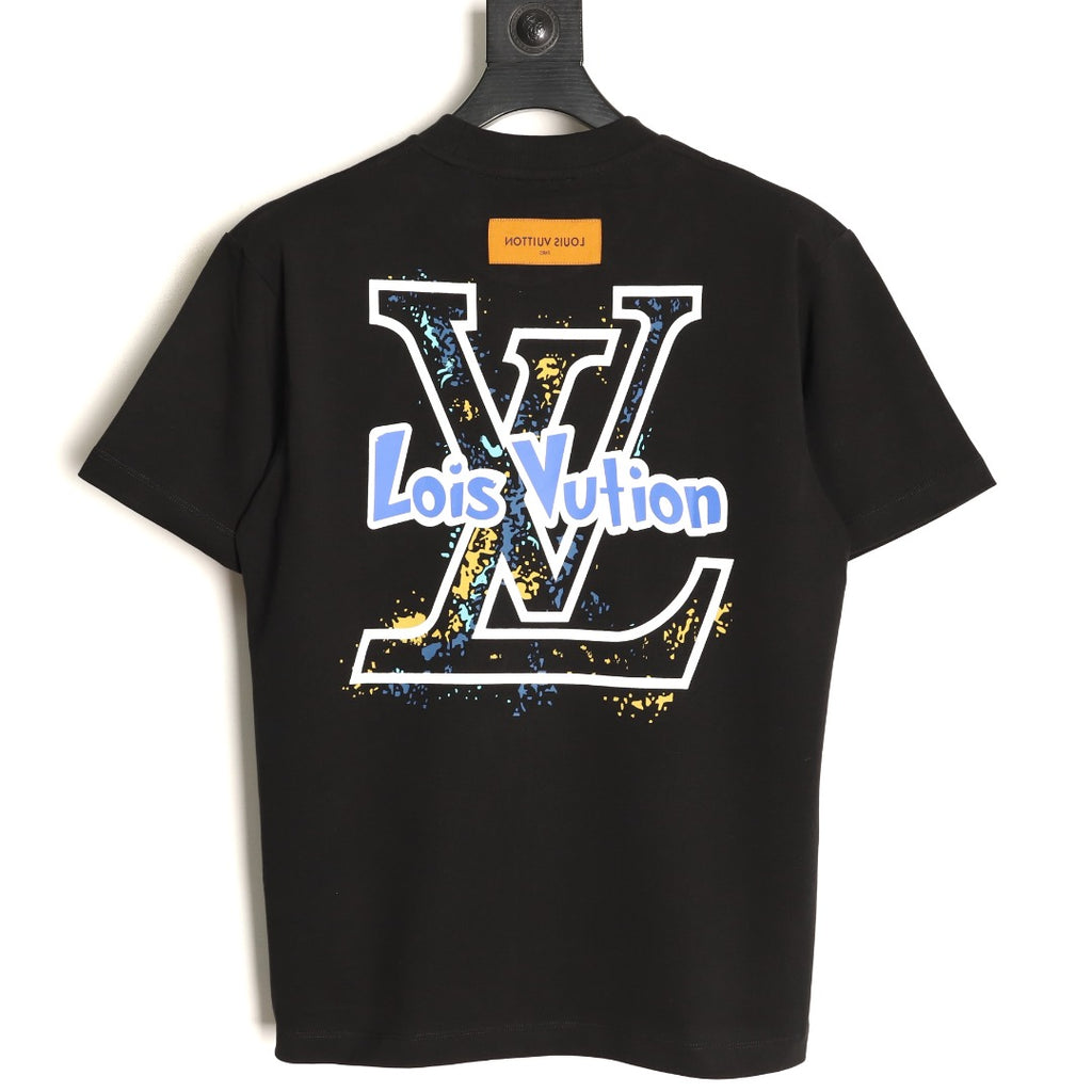 Louis Vuitton Blue-and-White Graffiti Logo T-Shirt - Black