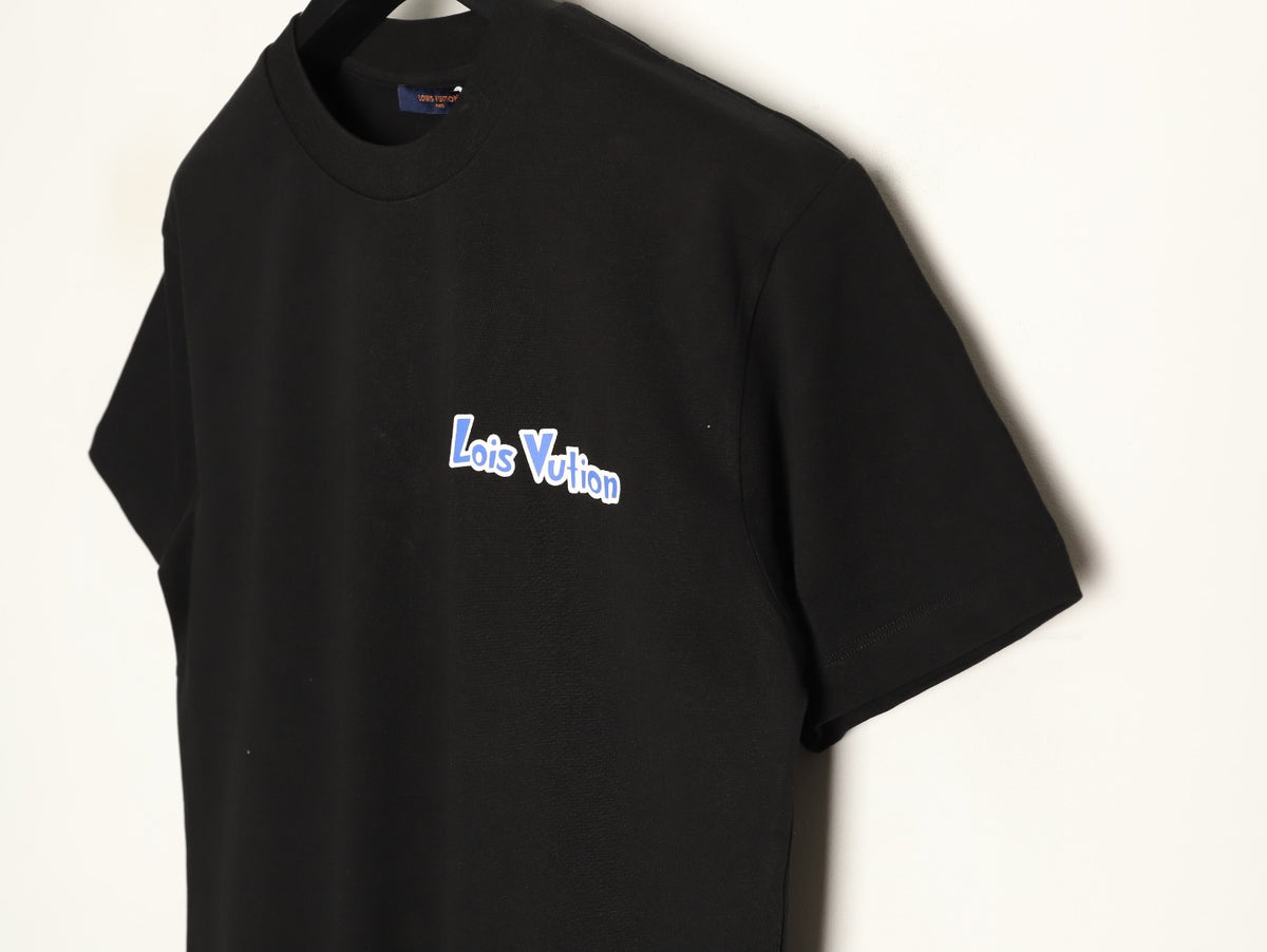 Louis Vuitton Blue-and-White Graffiti Logo T-Shirt - Black