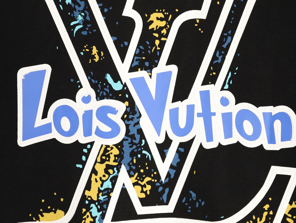 Louis Vuitton Blue-and-White Graffiti Logo T-Shirt - Black