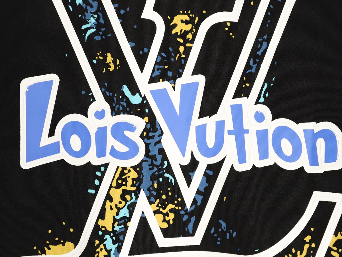Louis Vuitton Blue-and-White Graffiti Logo T-Shirt - Black