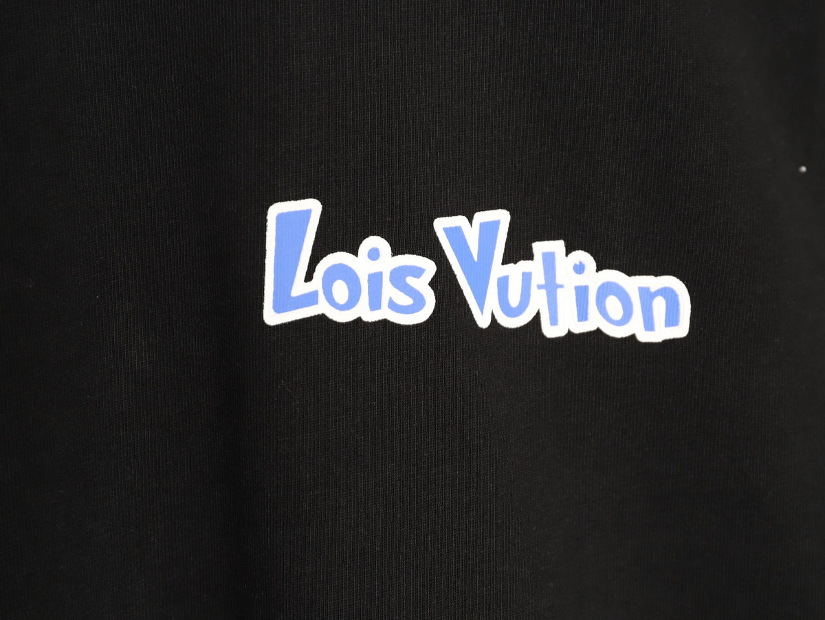 Louis Vuitton Blue-and-White Graffiti Logo T-Shirt - Black