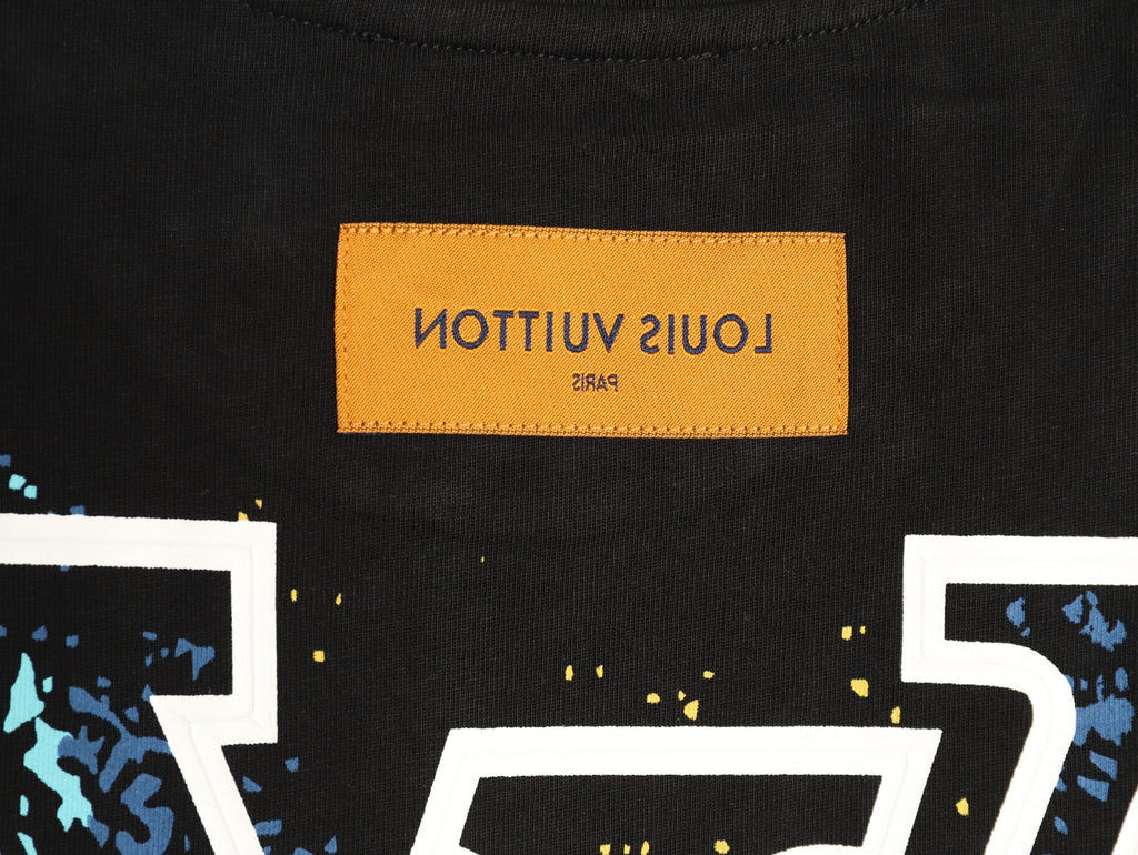 Louis Vuitton Blue-and-White Graffiti Logo T-Shirt - Black