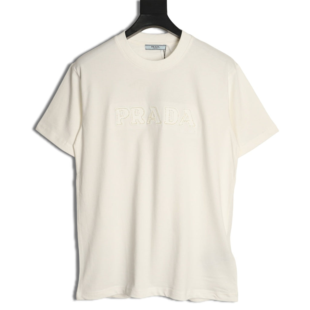 Prada Tonal Outlined Lettering T-Shirt - Off-White