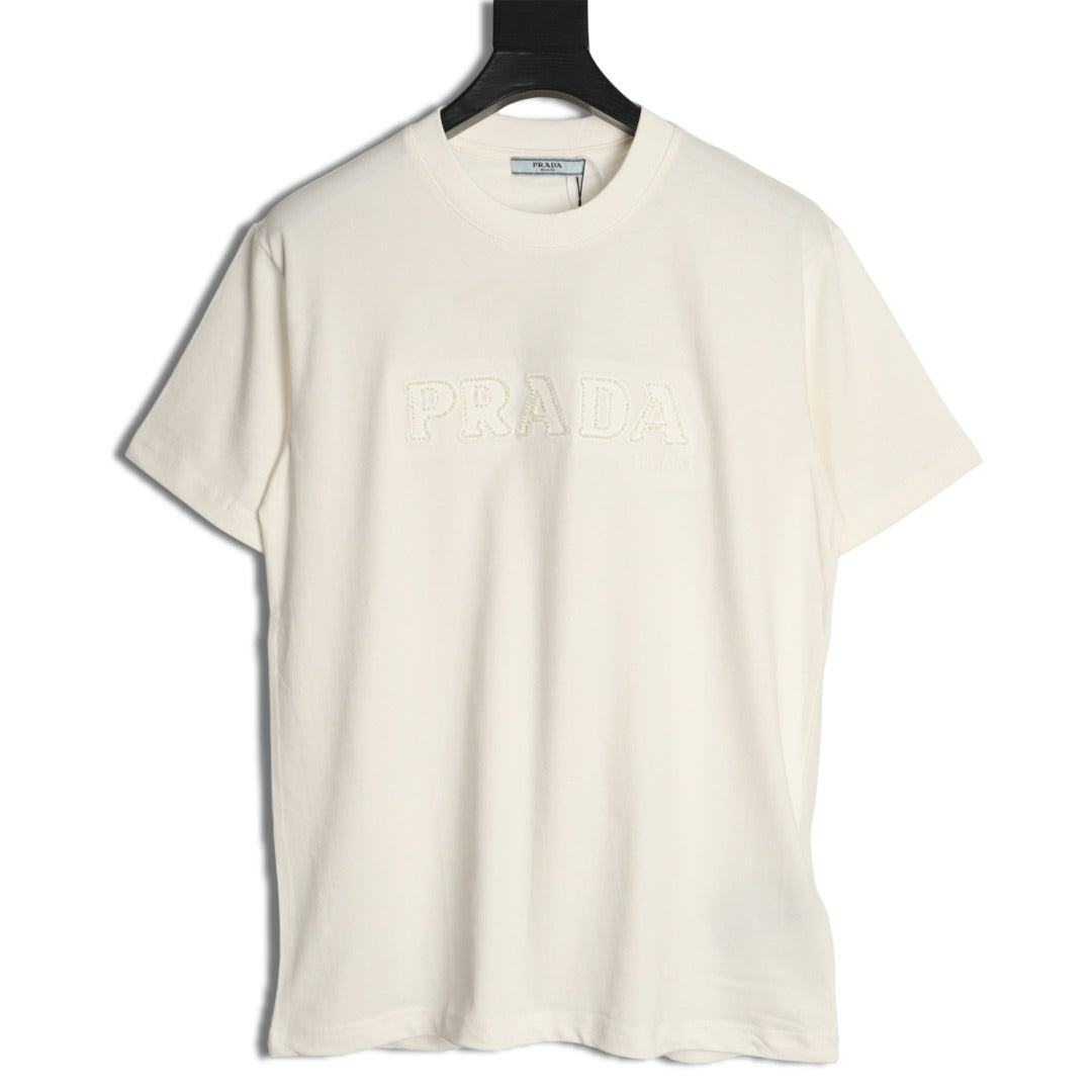 Prada Tonal Outlined Lettering T-Shirt - Off-White