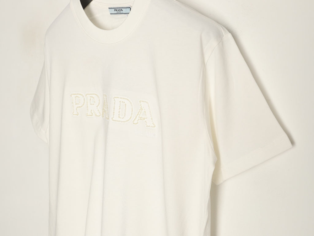 Prada Tonal Outlined Lettering T-Shirt - Off-White