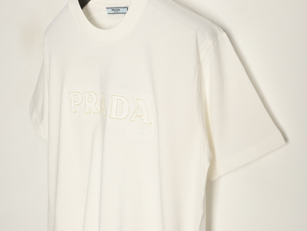 Prada Tonal Outlined Lettering T-Shirt - Off-White