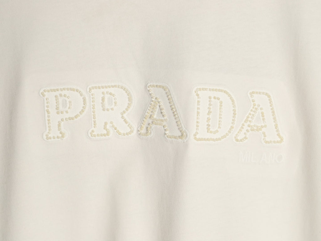 Prada Tonal Outlined Lettering T-Shirt - Off-White