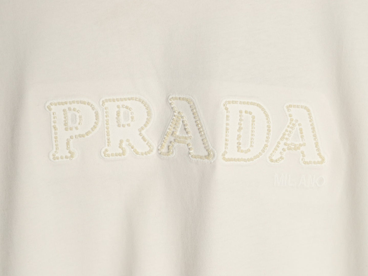 Prada Tonal Outlined Lettering T-Shirt - Off-White