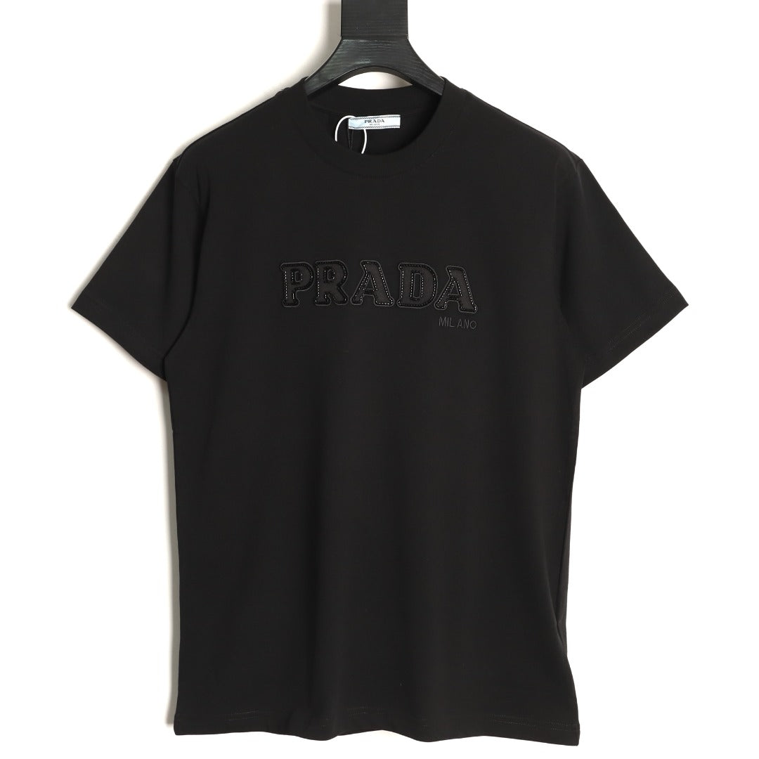 Prada Tonal Outlined Lettering T-Shirt - Black