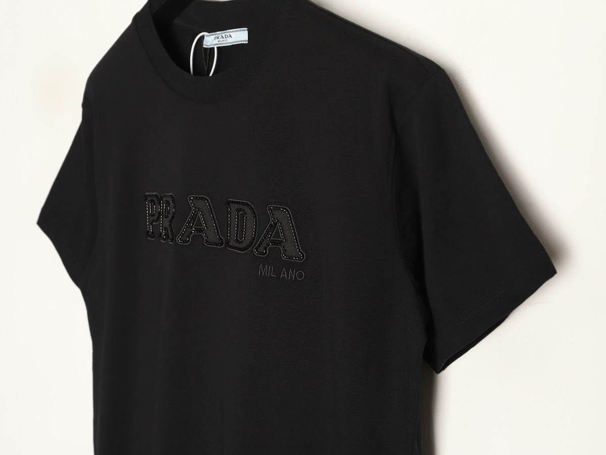 Prada Tonal Outlined Lettering T-Shirt - Black