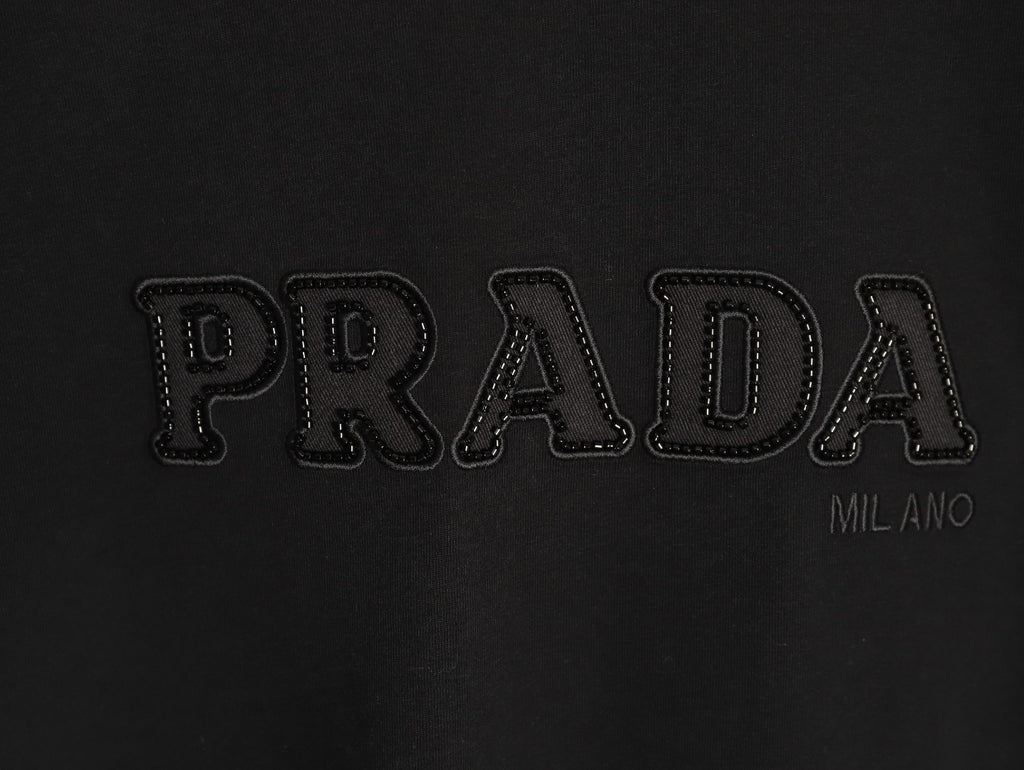 Prada Tonal Outlined Lettering T-Shirt - Black