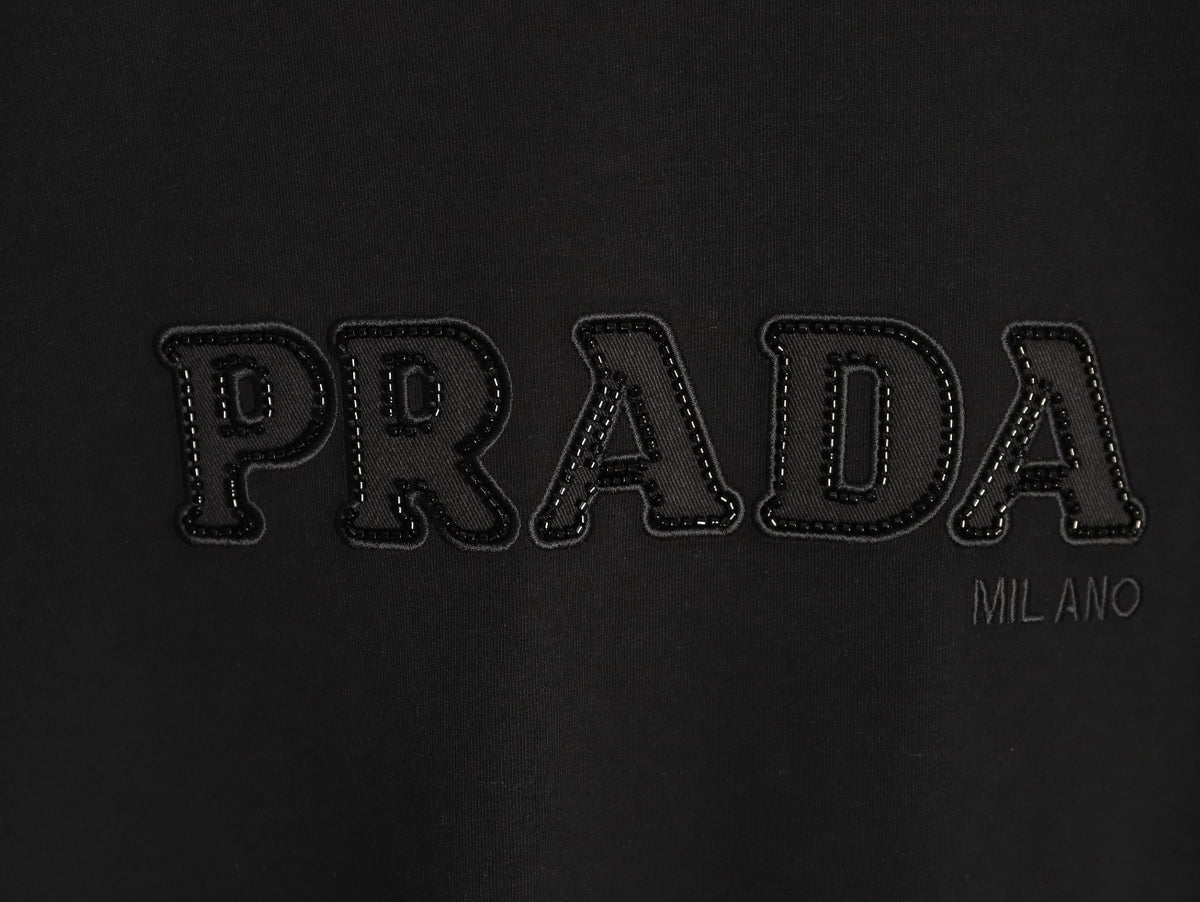Prada Tonal Outlined Lettering T-Shirt - Black