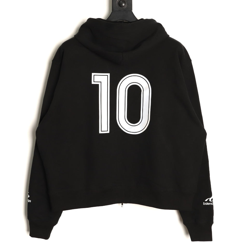 Balenciaga Soccer-Inspired Number 10 Zip Hoodie - Black