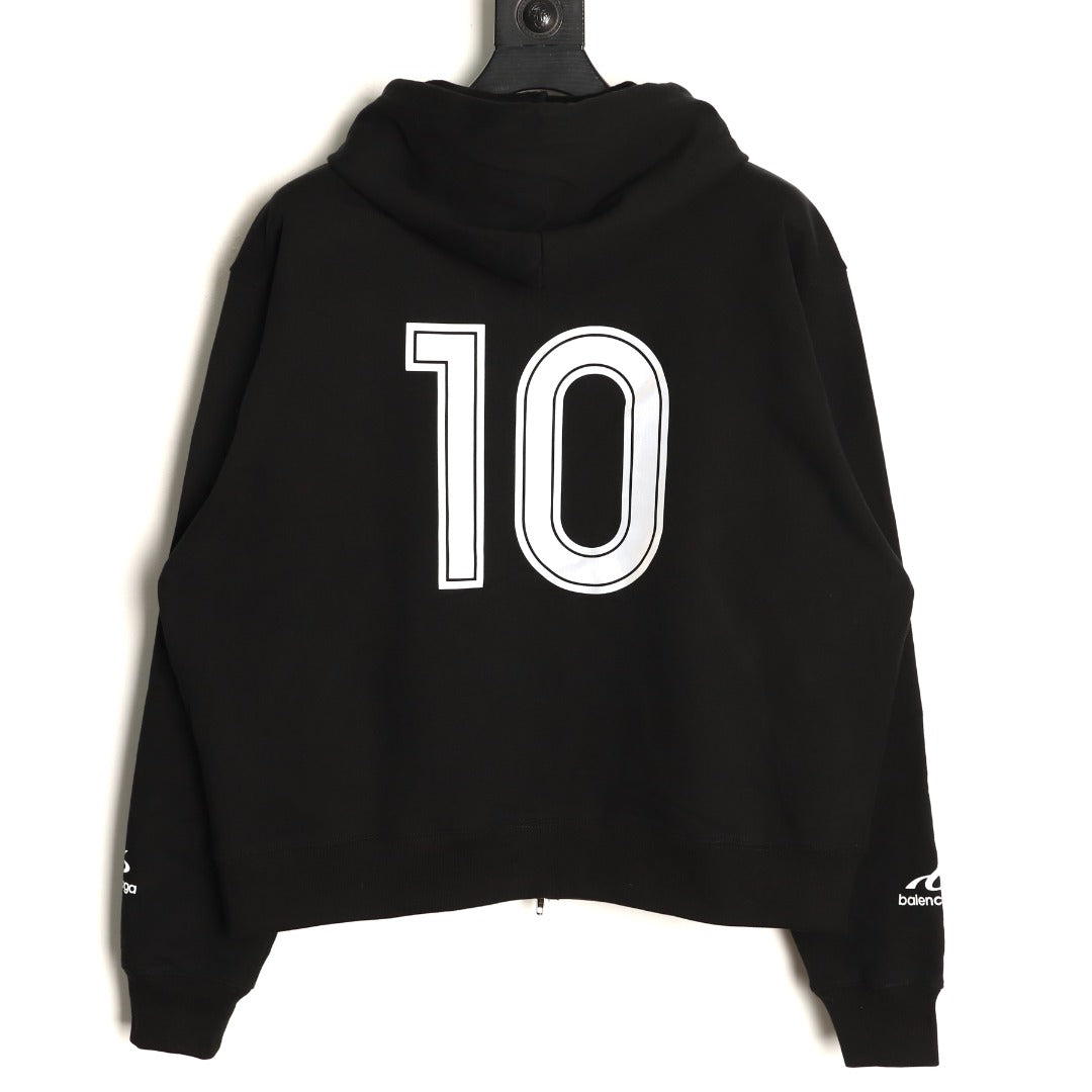 Balenciaga Soccer-Inspired Number 10 Zip Hoodie - Black