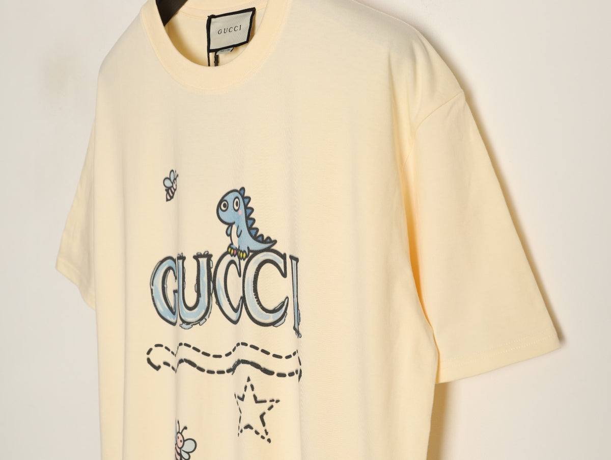 Gucci Doodle Dinosaur Graphic T-Shirt - Pale Yellow